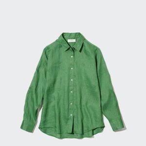 UNIQLO Linen Long Sleeve Green Shirt Size M